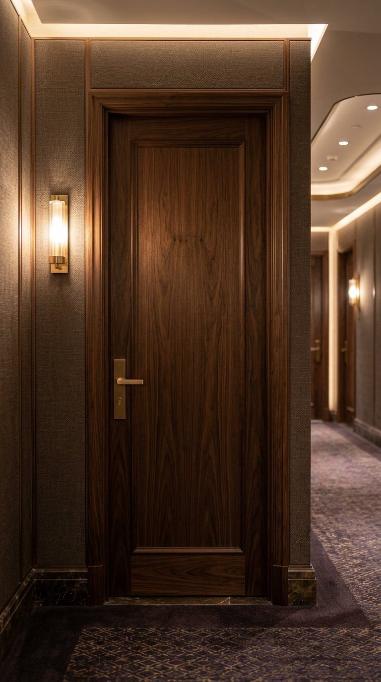 Walnut veneer fire-rated acoustic wooden door with brass hardware